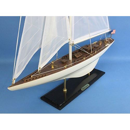  Handcrafted Model Ships INT-R-35 Wooden Intrepid Model Sailboat Decoration - 35 in.