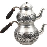 Handcraftideas Handcrafted Copper Turkish Tea Pot Set, Tea Maker, Samovar, Ottoman Antique Handmade Tea Pot Kettle, Traditional Turkish Black Tea Maker-(TP-101): Kitchen & Dining