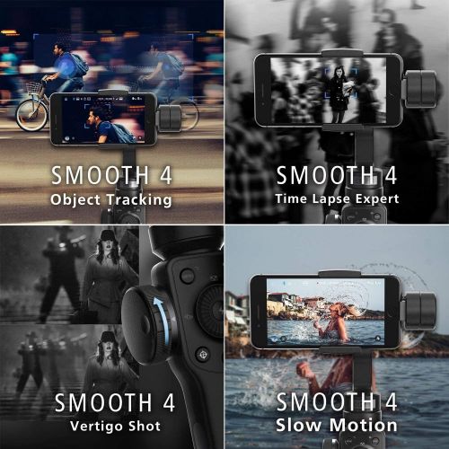  Zhi yun Zhiyun Smooth 4 Smartphone Stabilizer 3 Axis Handheld Gimbal Stabilizer for iphone x 8 7 6plus Samsung Galaxy S8 note 8 GoPro Support Object Tracking,Phonego Mode,Timelapse Expert,