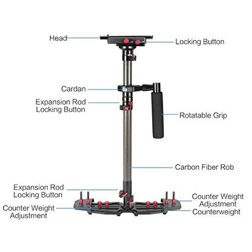  Gowe GOWE Handheld Portable Adjustable Carbon Fiber Camera Video Stabilizer for Canon Nikon DSLR Camera DV Video Camcorder 14 Screw