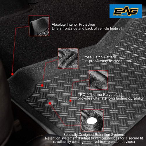  Handles EAG Front Floor Mat Liner All Terrain Black 2PCS Fit for 07-13 Jeep Wrangler JK (2 Door & 4 Door Models)