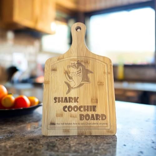  Bamboo Long Handle Charcuterie Board With Laser Engrave Shark Coochie Board