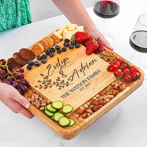  Personalized Charcuterie Board Gifts Set, Custom Large Cheese Board, Charcuterie Board for Wedding, Anniversary, Birthday, Housewarming, Engagement, Party, New Home Gift Couple, Fathers Day, Christmas