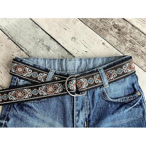  Black Blue Brown Fabric Belt, Cotton Webbing Belt for Pants or Dress, Jacquard Ribbon Handmade Belts for Women, D-Ring Canvas Belt, Vegan Webbing Belt, Gift ?deas, Gift For Her (XX-Large 52