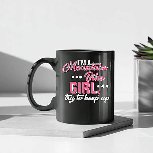  Bicycle Woman Gift for Mountain Bike Girls Keep Up Funny 11oz 15oz Black Coffee Mug