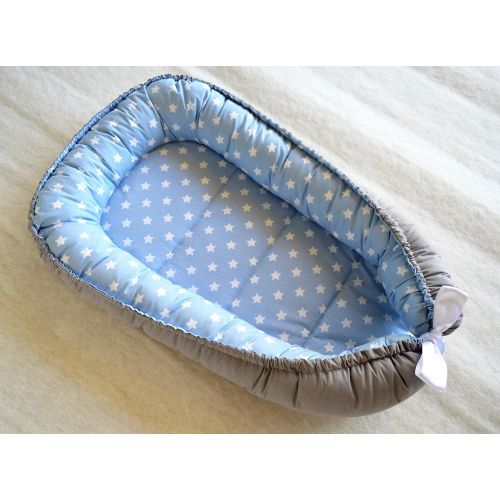  Handmade Baby Nest Bed Organic Babynest Blue and Grey Co Sleep Nest Newborn Boy Crib Pod Newborn Baby...