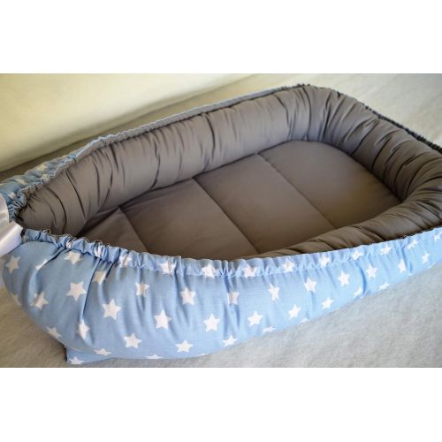  Handmade Baby Nest Bed Organic Babynest Blue and Grey Co Sleep Nest Newborn Boy Crib Pod Newborn Baby...