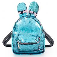 Handrong Magic Sequins Backpack with Cute Rabbit Ear Small Fashion Flip Sequin Shoulder Bag Schoolbag Daypack Knapsack for Travel Daily Beach Women Kids Girls Birthday Gifts, Reversible Blu