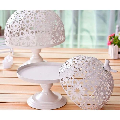  Handrong Cake Stand and Dome Lid, Cake Plate Display Holder Metal Cupcake Food Serving Stand Dessert Fruit Tray Platter for Wedding Birthday Party Christmas Holiday Favor, Pedestal with Dom
