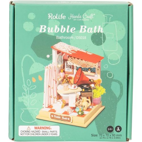  Hands Craft DIY Miniature House Kit Bubble Bath Bathroom to Build for Adults and Teens. Beautiful Bathroom, Cute Display, Cute Bathtub, Vintage Turn Table, Complete Crafting Kit (D