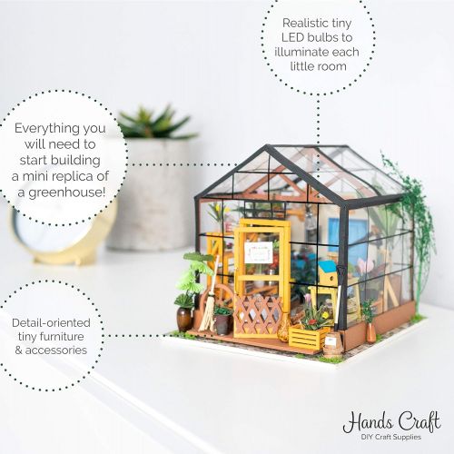  Hands Craft DIY Miniature Dollhouse Kit 3D Model Craft Kit Pre Cut Pieces LED Lights 1:24 Scale Adult Teen Cathys Flower House (DG104)