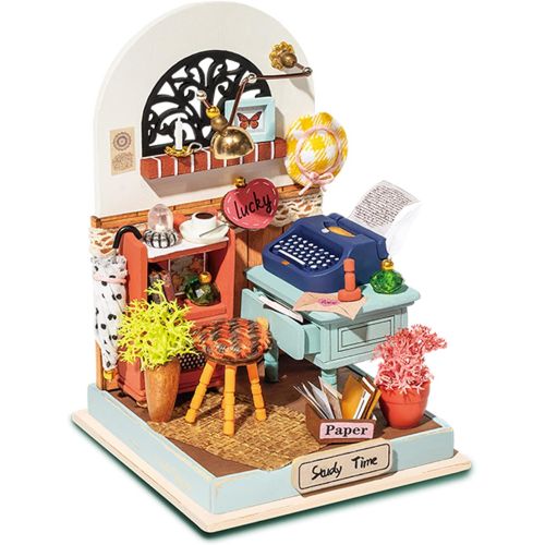  Hands Craft DIY Miniature House Kit Record Mood Study to Build for Adults and Teens. Beautiful Study Room, Cute Display, Cute Interior, Table, Complete Crafting Kit (DS017)