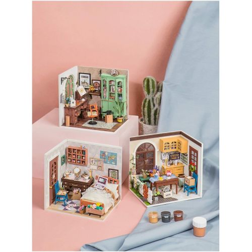  Hands Craft DIY Miniature Dollhouse Kit 3D Model Craft Kit Pre Cut Pieces LED Lights 1:24 Scale Adult Teen Mrs. Charlies Dining Room (DGM09)