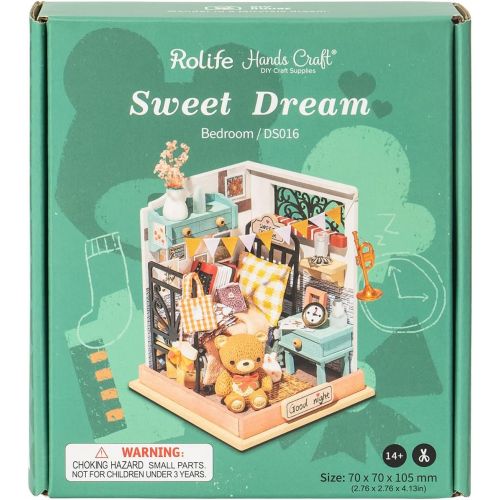  Hands Craft DIY Miniature House Kit Sweet Dreams Bedroom to Build for Adults and Teens. Beautiful Bedroom, Cute Display, Cute Bed, Drawer, Complete Crafting Kit (DS016)