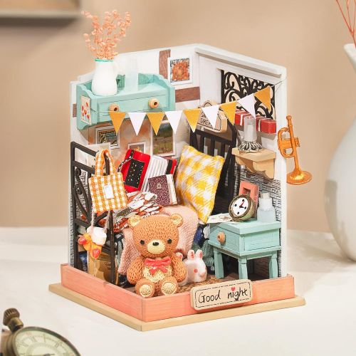  Hands Craft DIY Miniature House Kit Sweet Dreams Bedroom to Build for Adults and Teens. Beautiful Bedroom, Cute Display, Cute Bed, Drawer, Complete Crafting Kit (DS016)