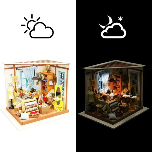  Hands Craft DIY Miniature Dollhouse Kit 3D Model Craft Kit Pre Cut Pieces LED Lights 1:24 Scale Adult Teen Lisas Tailor (DG101)