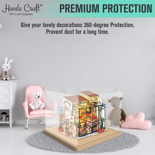  Hands Craft Miniatures Dollhouse Super Clear Acrylic Dustcover Collectible Display Case Wooden Base (DF01M)