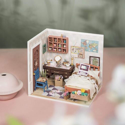  Hands Craft DIY Miniature Dollhouse Kit 3D Model Craft Kit Pre Cut Pieces LED Lights 1:24 Scale Adult Teen Anne’s Bedroom (DGM08)