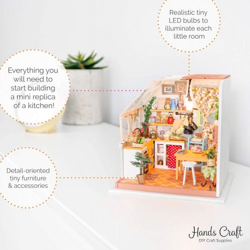  Hands Craft DIY Miniature Dollhouse Kit 3D Model Craft Kit Pre Cut Pieces LED Lights 1:24 Scale Adult Teen Jasons Kitchen (DG105)