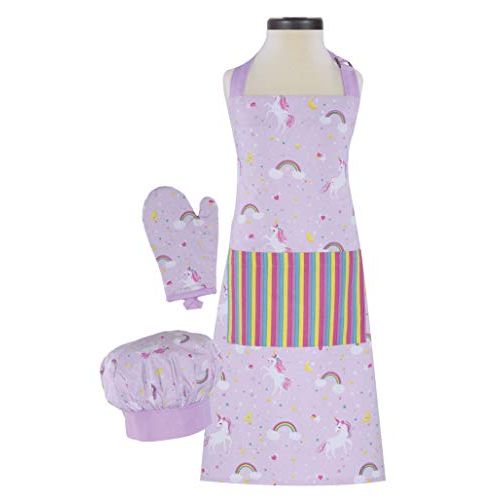  Handstand Kitchen Childs Rainbows and Unicorns 100% Cotton Apron, Mitt and Chefs Hat Gift Set: Kitchen & Dining