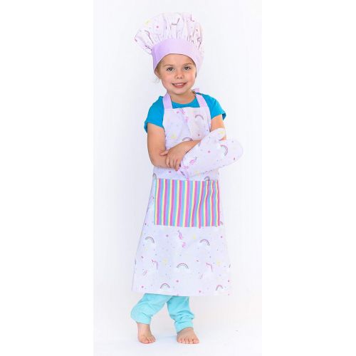  Handstand Kitchen Childs Rainbows and Unicorns 100% Cotton Apron, Mitt and Chefs Hat Gift Set: Kitchen & Dining