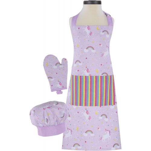  Handstand Kitchen Childs Rainbows and Unicorns 100% Cotton Apron, Mitt and Chefs Hat Gift Set: Kitchen & Dining