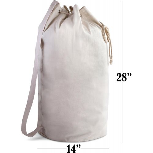  Handy Laundry Canvas Duffel Bag - Drawstring with Leather Closure and Shoulder Strap for Easy Carrying. The Strong Canvas Material Makes This a Reliable Duffle Bag for Laundry, Travel or Camping