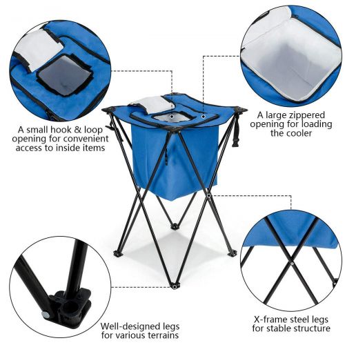  Handybirdy Portable Folding Tub Cooler Stand Carry Bag Leakproof Picnic Cooler Blue Party Picnic Outdoor Camping