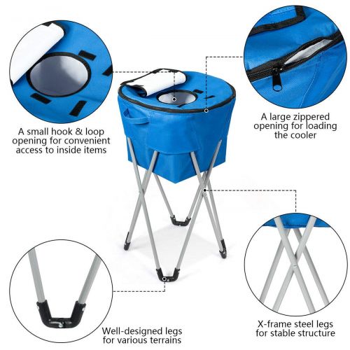  Handybirdy Portable Folding Blue Insulated Tub Cooler Stand Carry Bag Party Picnic Outdoor Camping