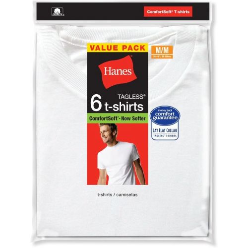  Hanes Classic Mens White Crew Neck T-Shirt P6 (Bulk Packaging)