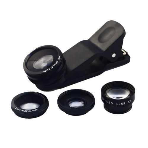  Hangang 4 in 1 iPhone Camera Lens Kit Clip on Fish Eye Lens + 2 in 1 Macro Lens + Wide Angle Lens + CPL Lens Camera Lens Kit for Smart Phones