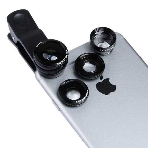  Hangang 4 in 1 iPhone Camera Lens Kit Clip on Fish Eye Lens + 2 in 1 Macro Lens + Wide Angle Lens + CPL Lens Camera Lens Kit for Smart Phones