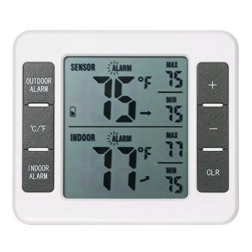  Hangang Refrigerator Thermometer Kitchen Wireless Digital Freezer Thermometer with 1PCS Wireless Sensors with Audible Alarm for Indoor Outdoor Temperature (One connecting two machi