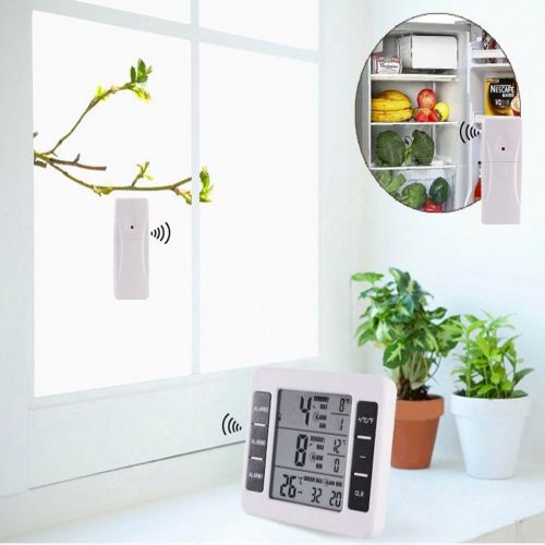  Hangang Refrigerator Thermometer Kitchen Wireless Digital Freezer Thermometer with 1PCS Wireless Sensors with Audible Alarm for Indoor Outdoor Temperature (One connecting two machi