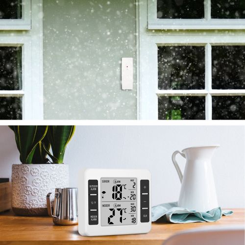  Hangang Refrigerator Thermometer Kitchen Wireless Digital Freezer Thermometer with 1PCS Wireless Sensors with Audible Alarm for Indoor Outdoor Temperature (One connecting two machi