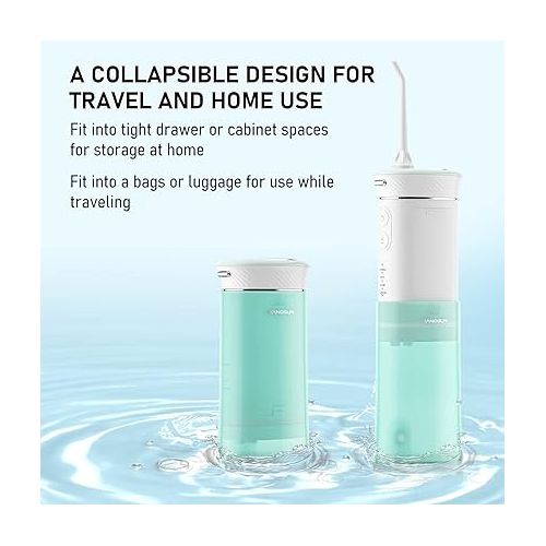  Water Flosser Cordless Oral Irrigator Portable Teeth Cleaner HOC600 IPX7 Waterproof Electric Dental Flossers with DIY Modes 6 Jet Tips for Braces Care Travel and Home Use