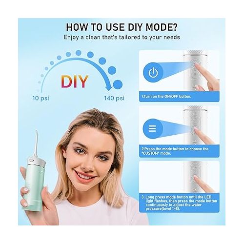  Water Flosser Cordless Oral Irrigator Portable Teeth Cleaner HOC600 IPX7 Waterproof Electric Dental Flossers with DIY Modes 6 Jet Tips for Braces Care Travel and Home Use