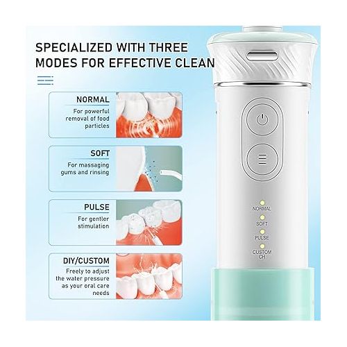  Water Flosser Cordless Oral Irrigator Portable Teeth Cleaner HOC600 IPX7 Waterproof Electric Dental Flossers with DIY Modes 6 Jet Tips for Braces Care Travel and Home Use