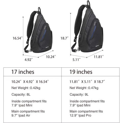  [아마존 핫딜] Hanke Sling Backpack, Sling Bag with USB Port Water Repellent Chest Backpacks Lightweight Small Sling Backpack Men Casual Backpack-19 inch, Black