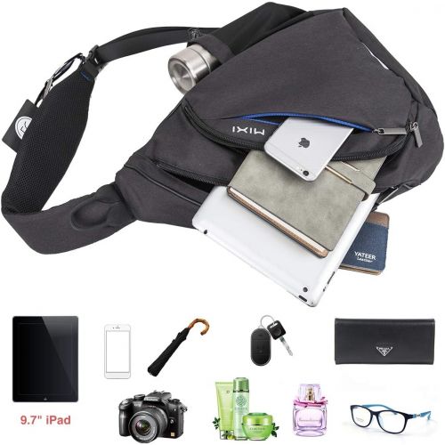 [아마존 핫딜] Hanke Sling Backpack, Sling Bag with USB Port Water Repellent Chest Backpacks Lightweight Small Sling Backpack Men Casual Backpack-19 inch, Black