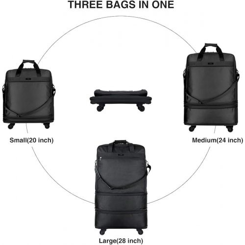  [아마존 핫딜] Hanke 20 inch/24 inch/28 inch Foldable Suitcase Black Expandable Luggage with Universal Spinner Wheels Lightweight Luggage Bag Gym Travelling Weekender Overnight for Men and Women