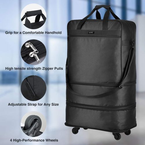  [아마존 핫딜] Hanke 20 inch/24 inch/28 inch Foldable Suitcase Black Expandable Luggage with Universal Spinner Wheels Lightweight Luggage Bag Gym Travelling Weekender Overnight for Men and Women