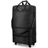 Hanke Expandable Foldable Suitcase Luggage Rolling Travel Bag Duffel Tote Bag for Men Women Lightweight Carry-on Suitcase Large Capacity Luggage with Universal Wheel(Black)