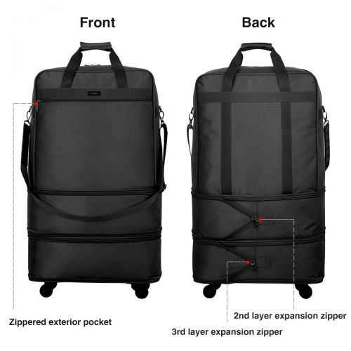  Hanke Expandable Foldable Suitcase Luggage Rolling Travel Bag Duffel Tote Bag for Men Women Lightweight Carry-on Suitcase Large Capacity Luggage with Universal Wheel(Black)