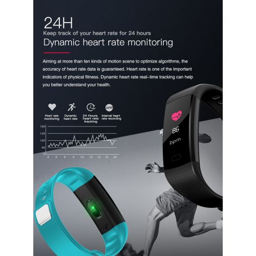  Hanmery Fitness Tracker with Heart Rate Monitor, IP67 Waterproof Sports Smart Wristband with Sleep Monitor Calorie Counter Pedometer Find Phone for Kids Women Men