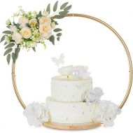 Hanobe Gold Cake Stand for Wedding: 21 Inch Round Arch Cupcake Display Stands with Wood Base Decorative Metal Hoop Centerpiece Decor for Party Birthday Baby Shower