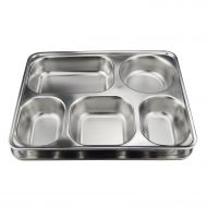 Hanperal Stainless Steel lunch box,5 in 1 divided dinner plate with Cover&Tray
