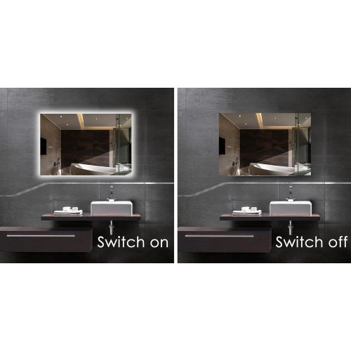  Hans& Alice LED Backlit Mirror, Bathroom Lighted Makeup MirrorDimmable, Anti Fog, Touch Screen and 90+ CRI (32x24)