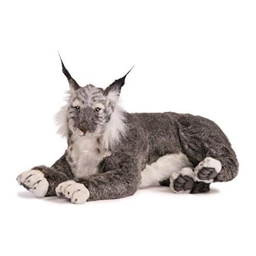  Hansa Laying Lynx Collectible Plush, Grey, 27.5