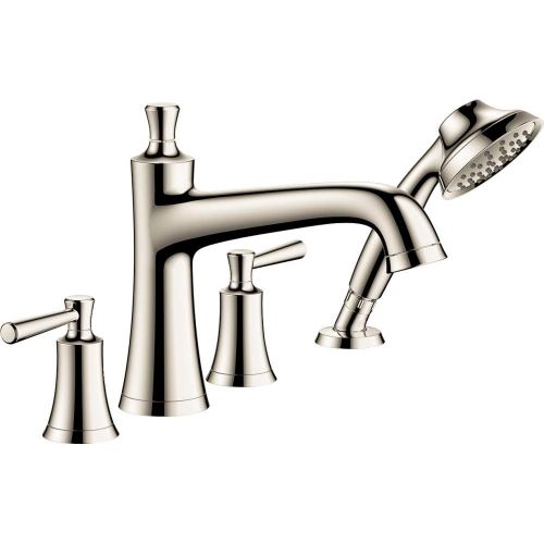  hansgrohe Joleena Transitional 2-Handle 22-inch Wide Roman Tub Filler Freestanding Bathtub Faucetand Shower Set in Polished Nickel, 04777830